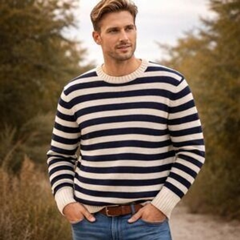 Banana Republic Blue Cream Knit Wool Blend Heritage Sweater Men XL Classic